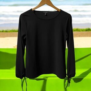 Talbots Womens Blouse Size S Black Long Sleeves w/Elastic Wrist String/Ties